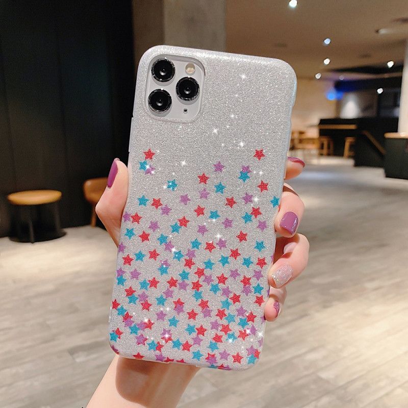 Hoesje iPhone 11 Pro Max Donkerblauw Wit Ster Glitter