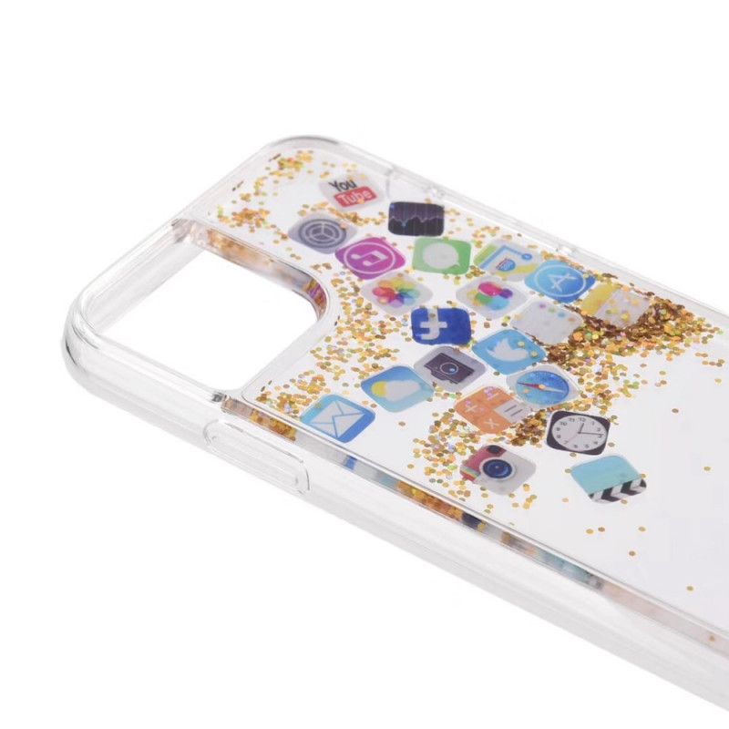 Hoesje iPhone 11 Pro Max Goud Zilver Glitter App-Pictogrammen