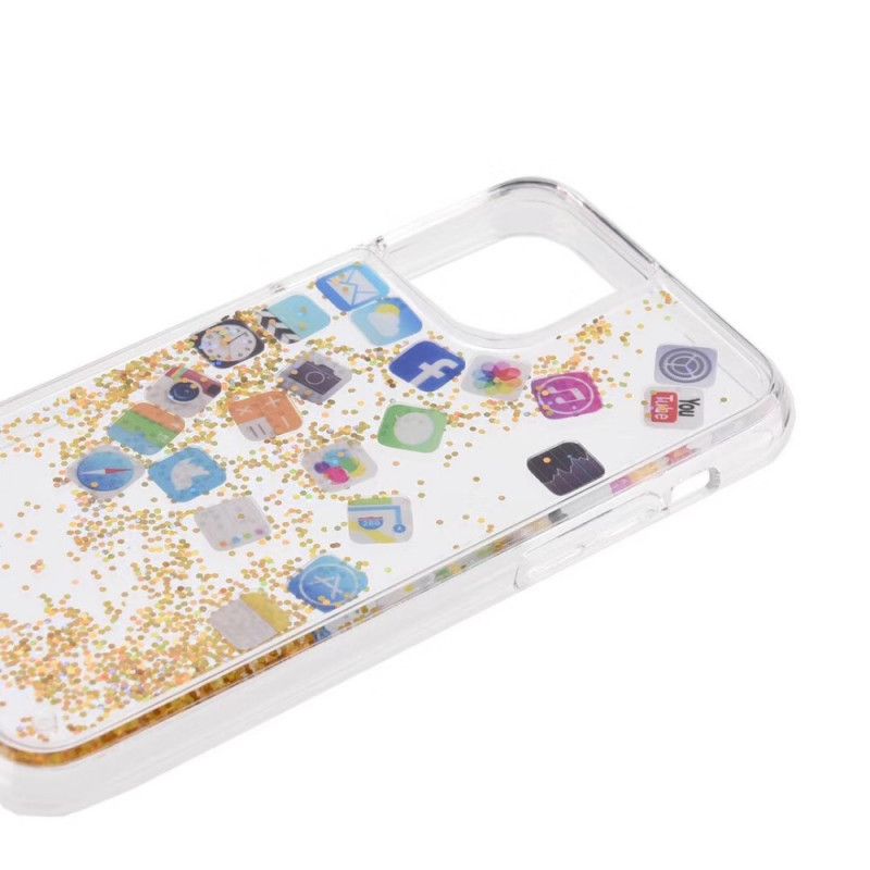 Hoesje iPhone 11 Pro Max Goud Zilver Glitter App-Pictogrammen