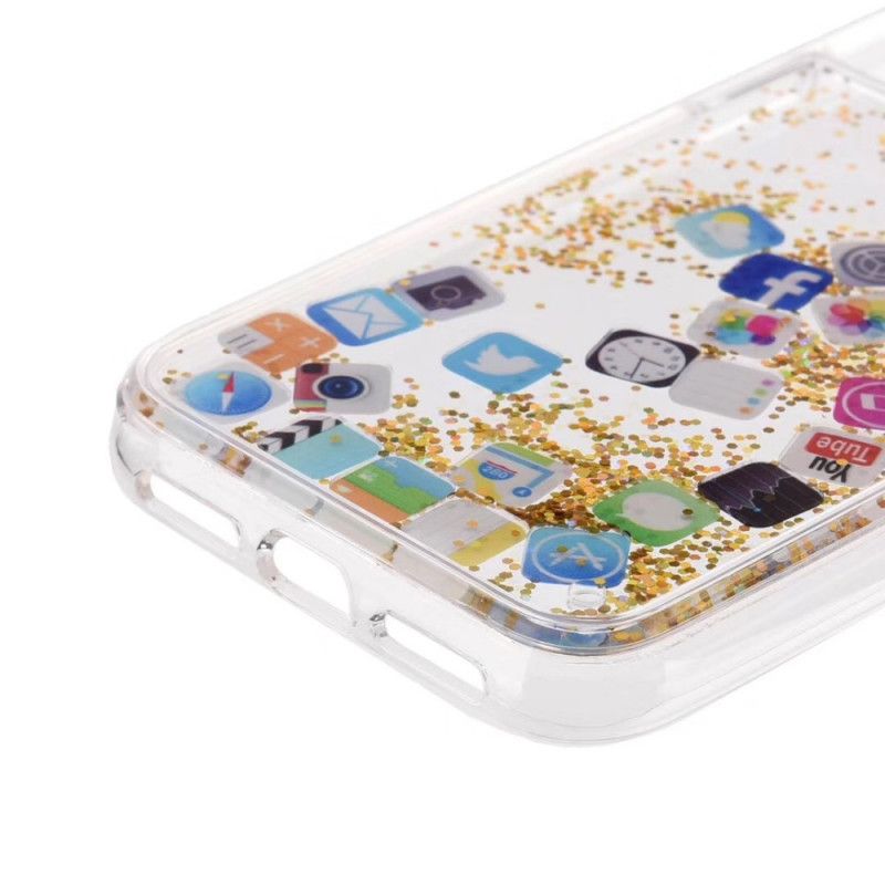 Hoesje iPhone 11 Pro Max Goud Zilver Glitter App-Pictogrammen