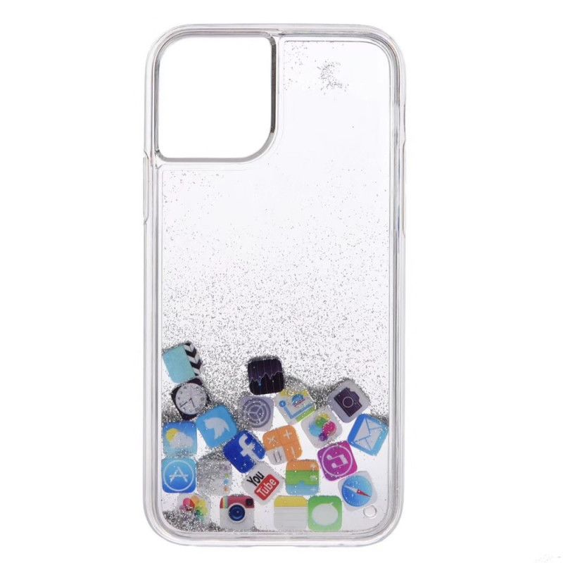 Hoesje iPhone 11 Pro Max Goud Zilver Glitter App-Pictogrammen