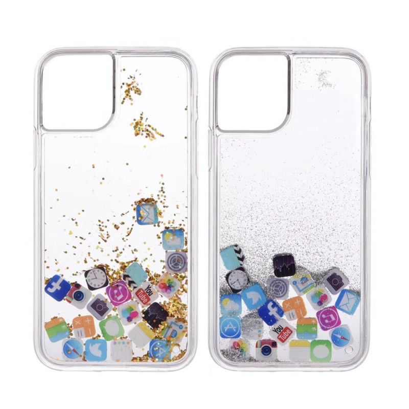 Hoesje iPhone 11 Pro Max Goud Zilver Glitter App-Pictogrammen