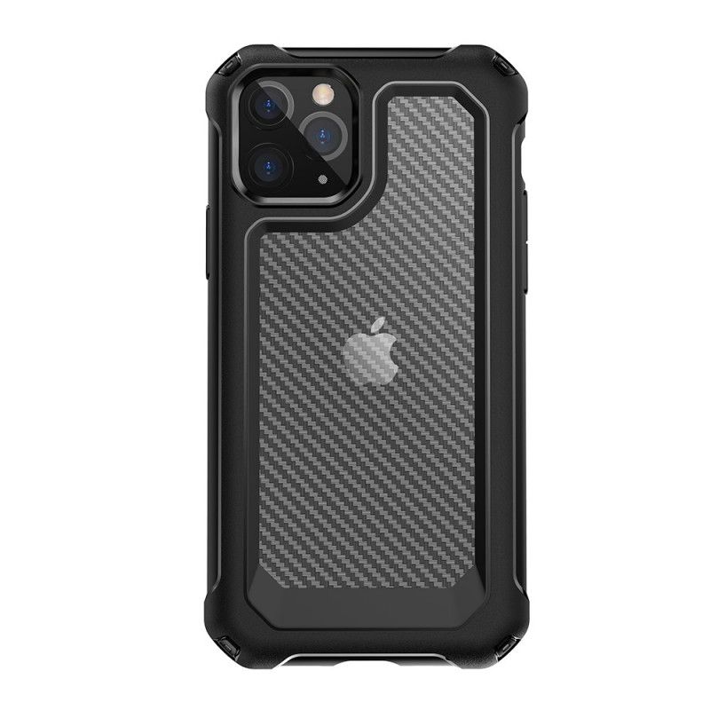 Hoesje voor iPhone 11 Pro Max Rood Zwart Transparante Koolstofvezeltextuur