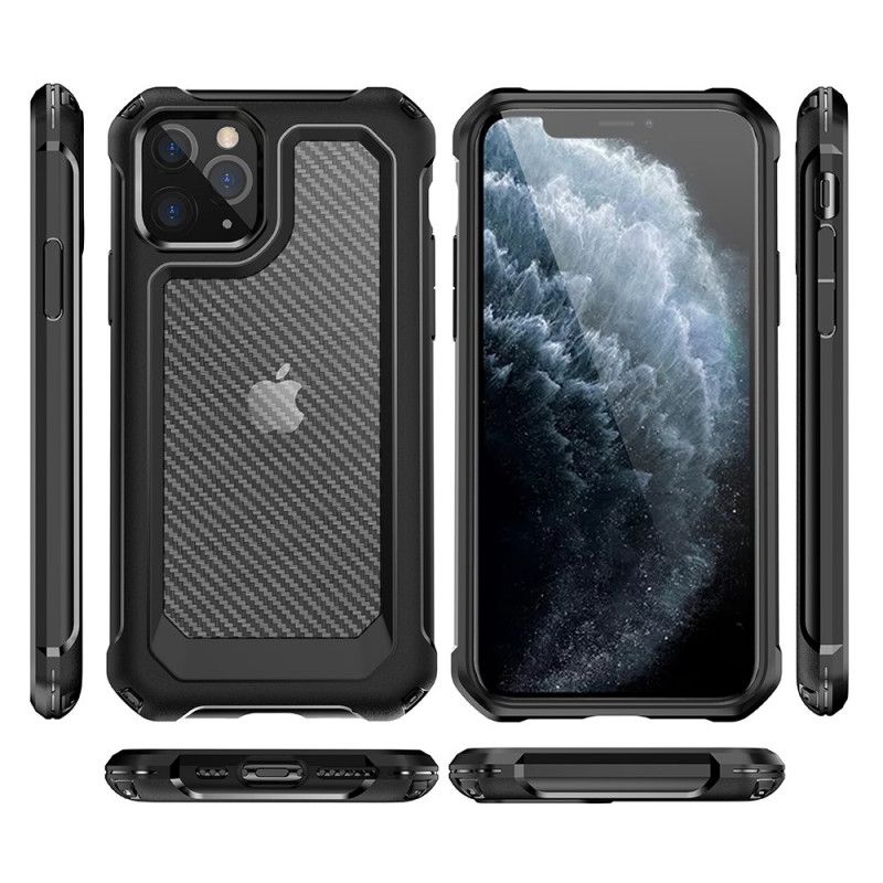 Hoesje voor iPhone 11 Pro Max Rood Zwart Transparante Koolstofvezeltextuur