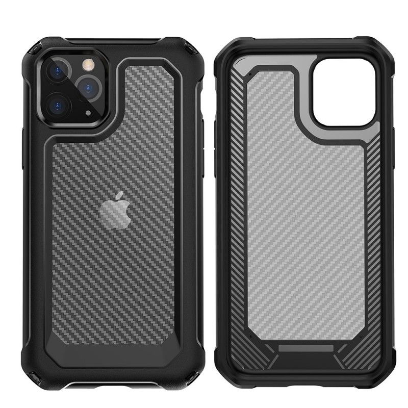 Hoesje voor iPhone 11 Pro Max Rood Zwart Transparante Koolstofvezeltextuur