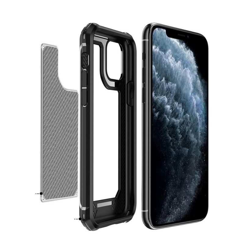 Hoesje voor iPhone 11 Pro Max Rood Zwart Transparante Koolstofvezeltextuur