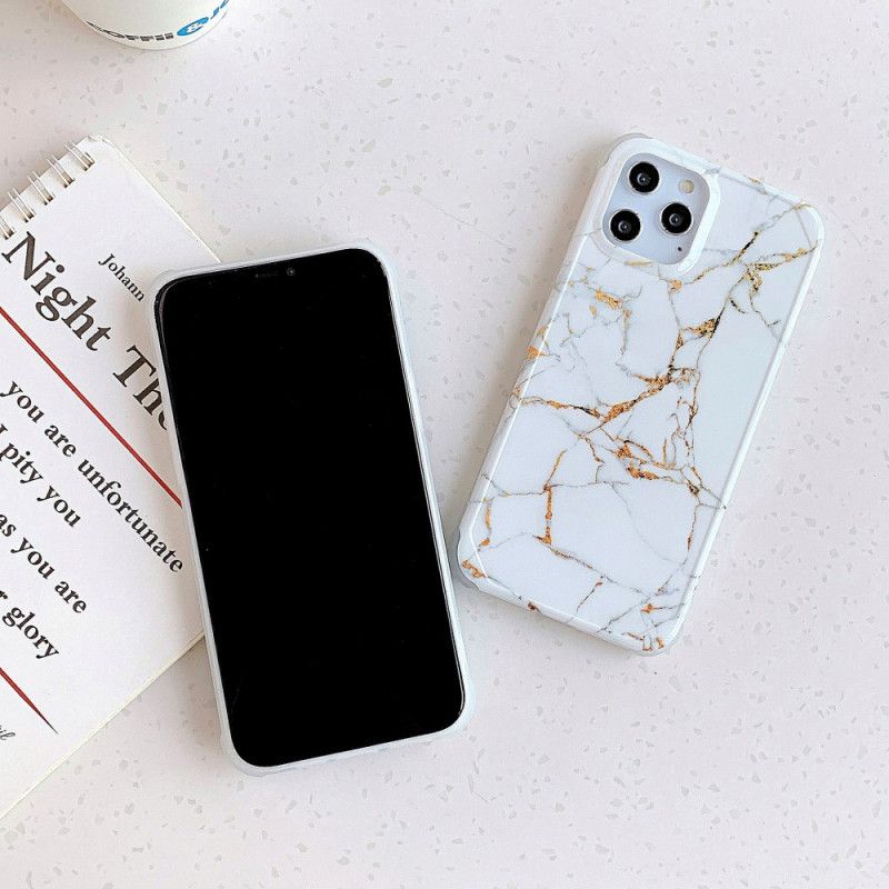Hoesje voor iPhone 11 Pro Max Roze Wit Versterkte Hoeken In Marmerstijl