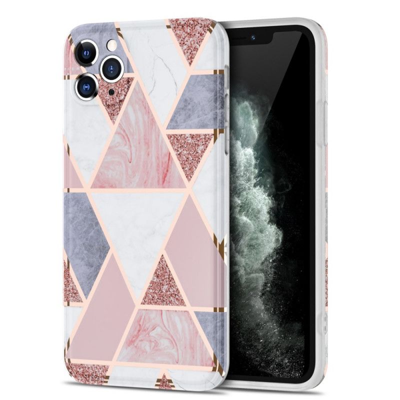 Hoesje voor iPhone 11 Pro Max Roze Zwart Marmeren Flitsende Geometrie