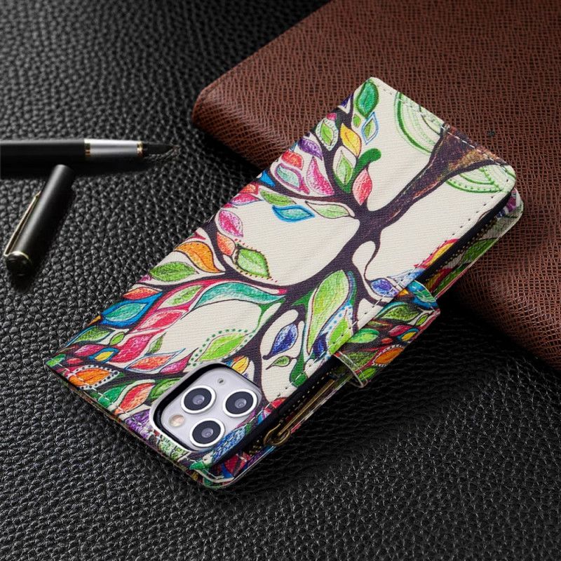 Leren Hoesje iPhone 11 Pro Max Lichtblauw Wit Telefoonhoesje Boomzak Met Ritssluiting