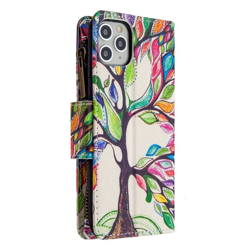 Leren Hoesje iPhone 11 Pro Max Lichtblauw Wit Telefoonhoesje Boomzak Met Ritssluiting