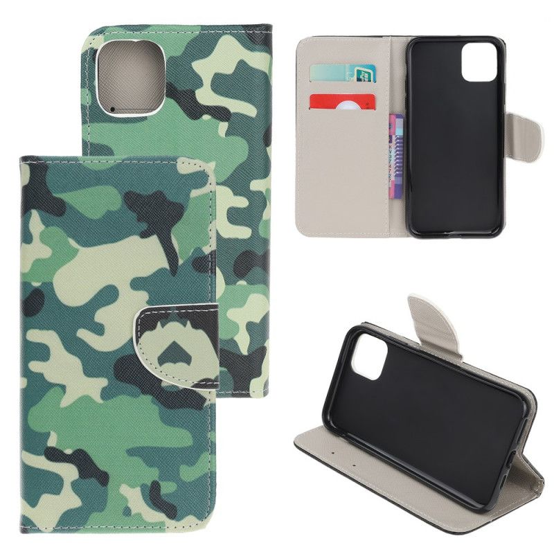Leren Hoesje iPhone 11 Pro Max Telefoonhoesje Militaire Camouflage