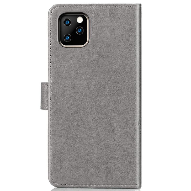 Leren Hoesje voor iPhone 11 Pro Max Grijs Zwart Klavertje Vier