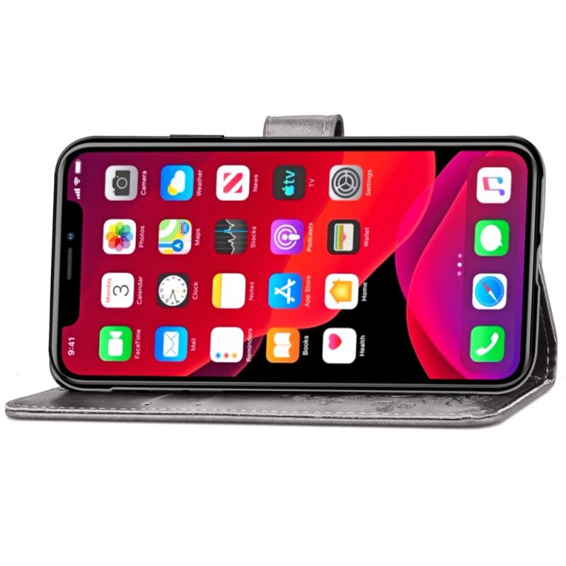 Leren Hoesje voor iPhone 11 Pro Max Grijs Zwart Klavertje Vier