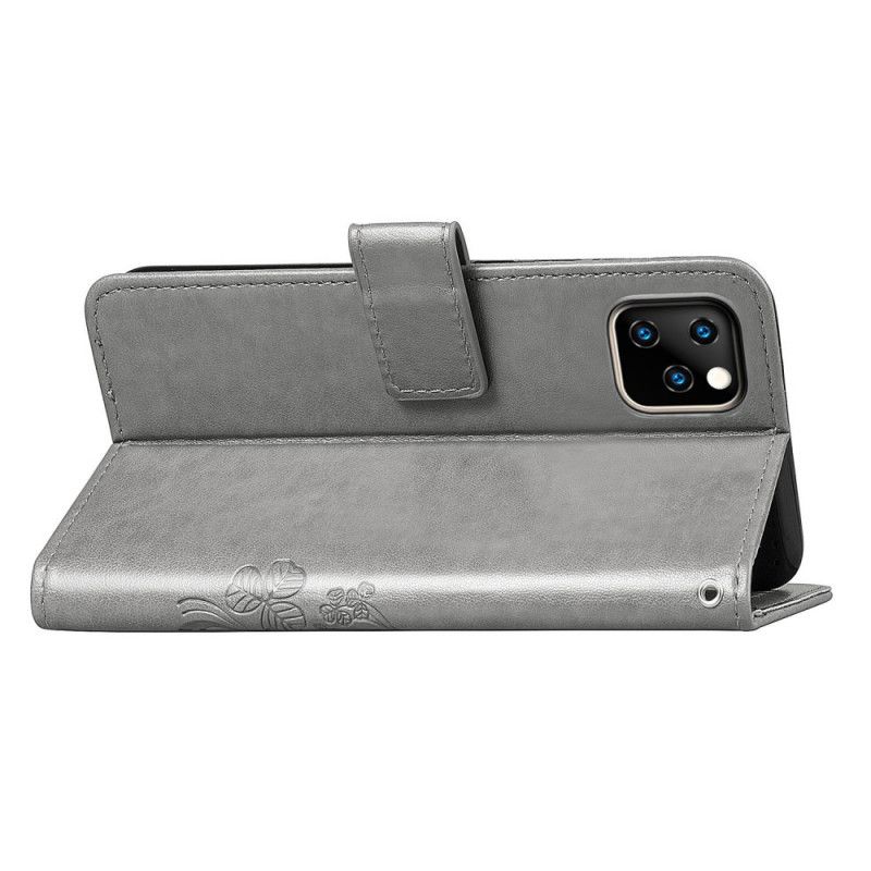 Leren Hoesje voor iPhone 11 Pro Max Grijs Zwart Klavertje Vier
