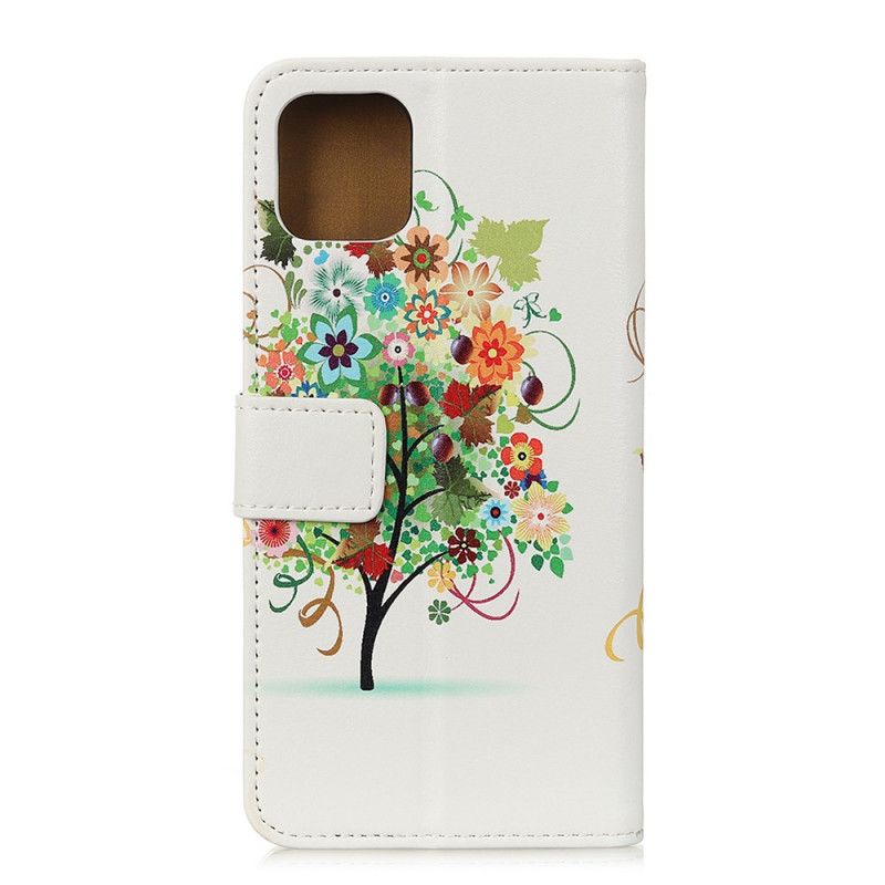 Leren Hoesje voor iPhone 11 Pro Max Groen Oranje Bloeiende Boom