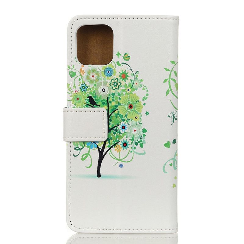 Leren Hoesje voor iPhone 11 Pro Max Groen Oranje Bloeiende Boom