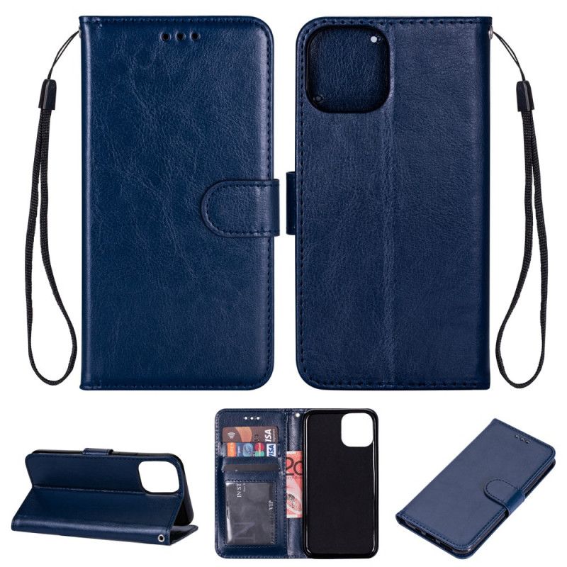 Leren Hoesje voor iPhone 11 Pro Max Roségoud Zwart Leereffect Met String