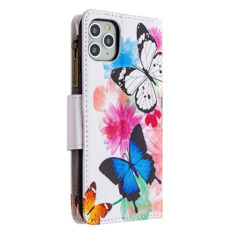 Leren Hoesje voor iPhone 11 Pro Max Wit Zwart Vlindervak Met Ritssluiting