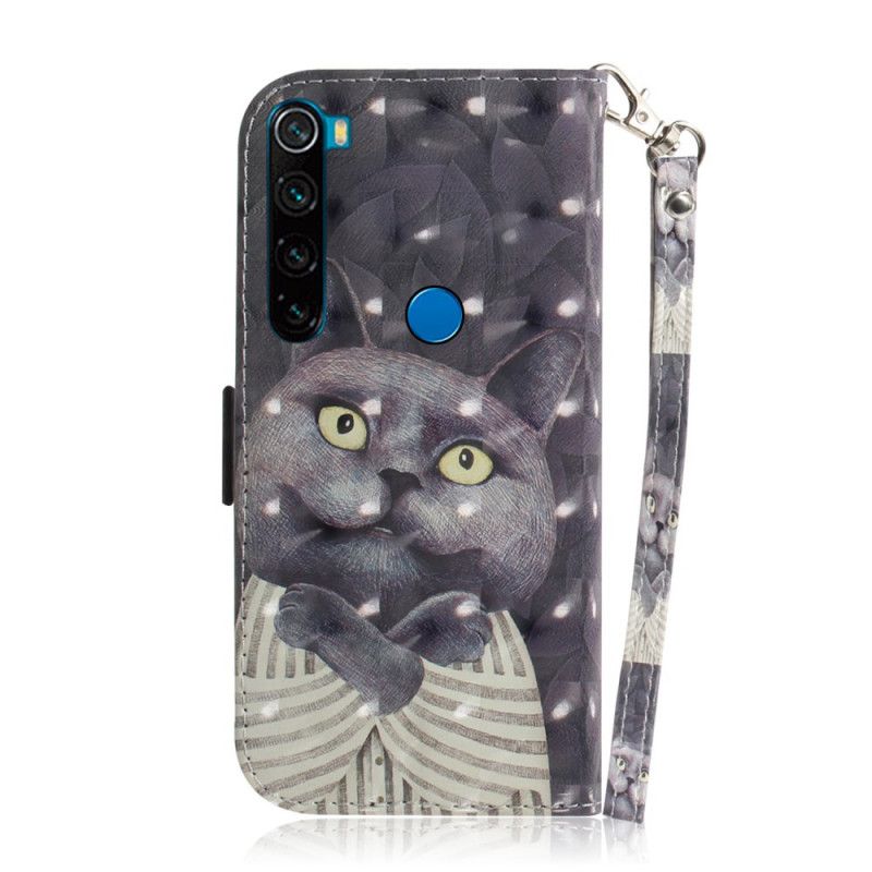 Flip Case Leren Xiaomi Redmi Note 8 Grijze Kat Met String