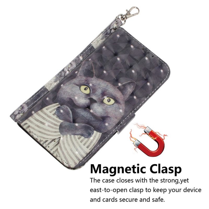 Flip Case Leren Xiaomi Redmi Note 8 Grijze Kat Met String