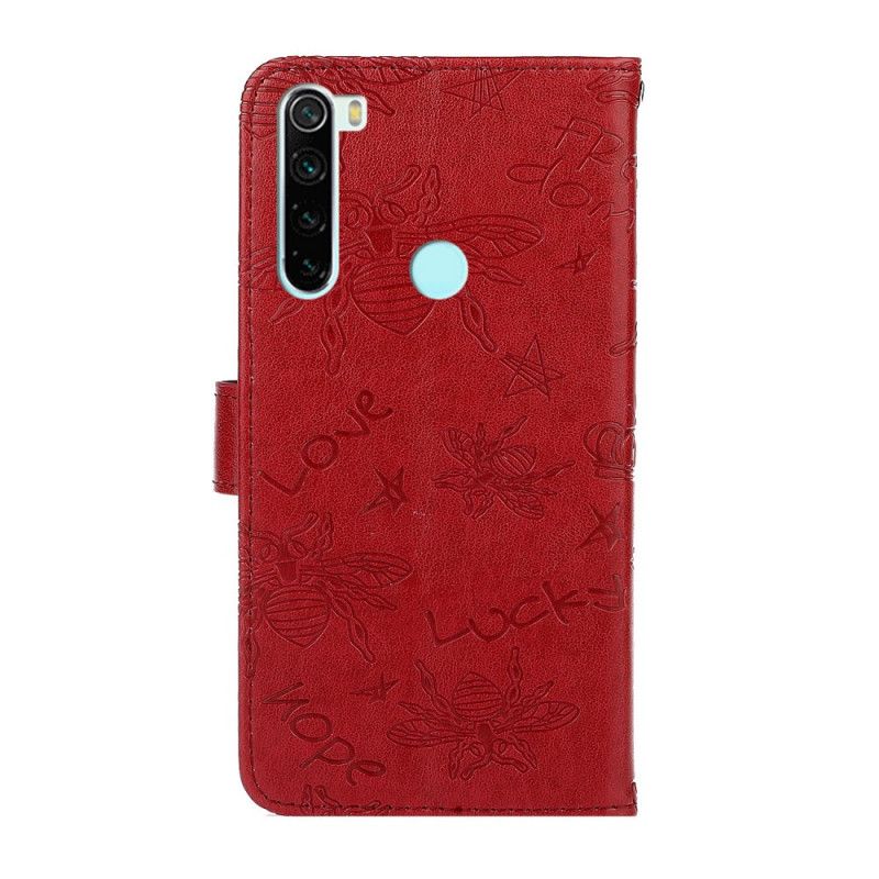 Flip Case Leren Xiaomi Redmi Note 8 Rood Grijs Bijen Charme Glimlach