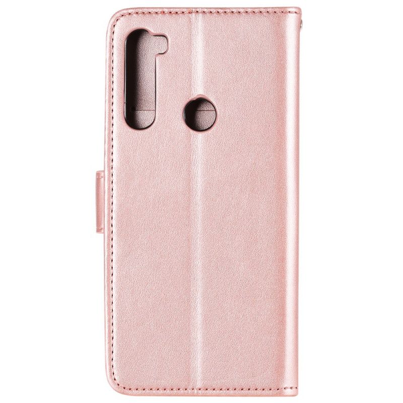 Leren Hoesje voor Xiaomi Redmi Note 8 Magenta Grijs Uilen Verliefd Op String