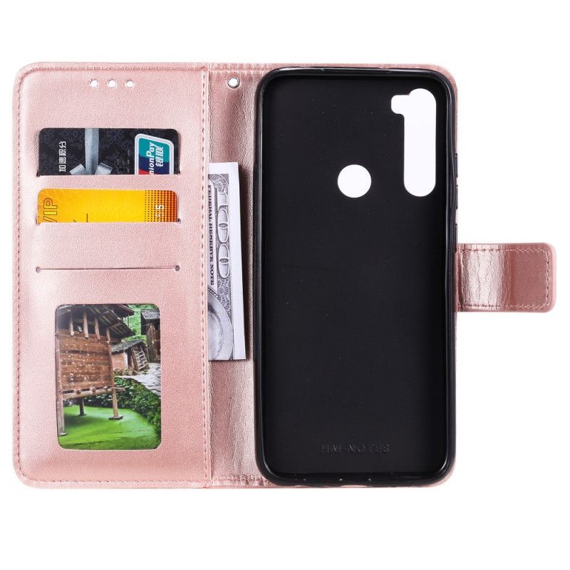 Leren Hoesje voor Xiaomi Redmi Note 8 Magenta Grijs Uilen Verliefd Op String