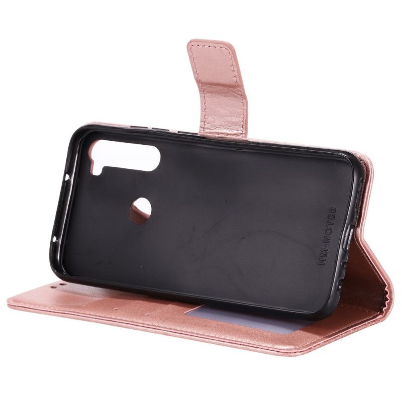 Leren Hoesje voor Xiaomi Redmi Note 8 Magenta Grijs Uilen Verliefd Op String