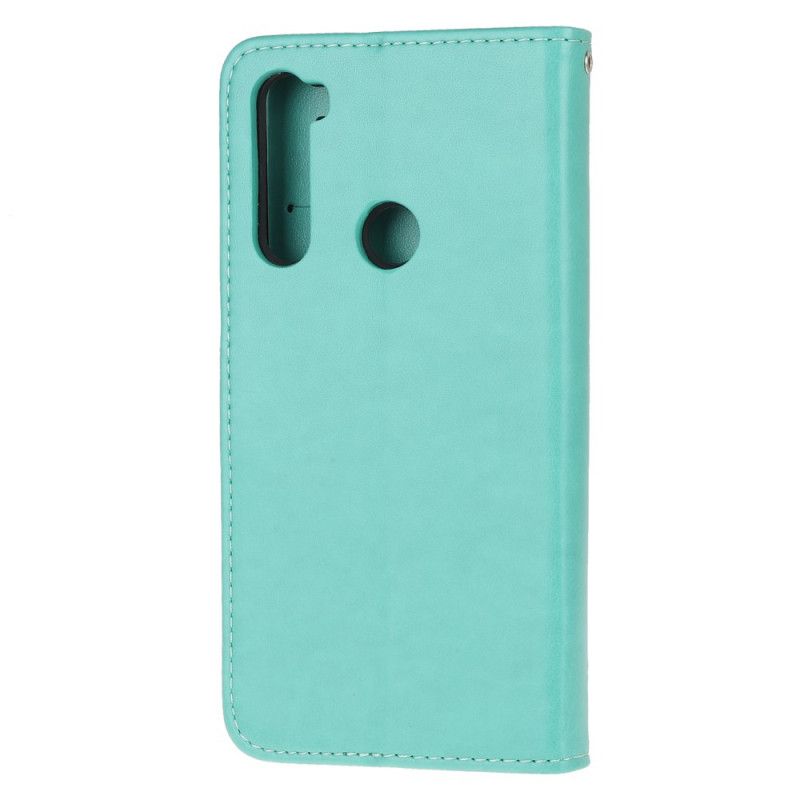 Leren Hoesje voor Xiaomi Redmi Note 8 Rood Grijs Vlinders En Bloemen Van Azië