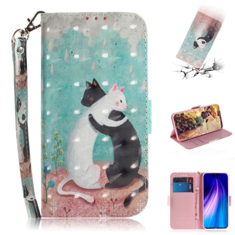 Leren Hoesje voor Xiaomi Redmi Note 8 String Kattenvrienden