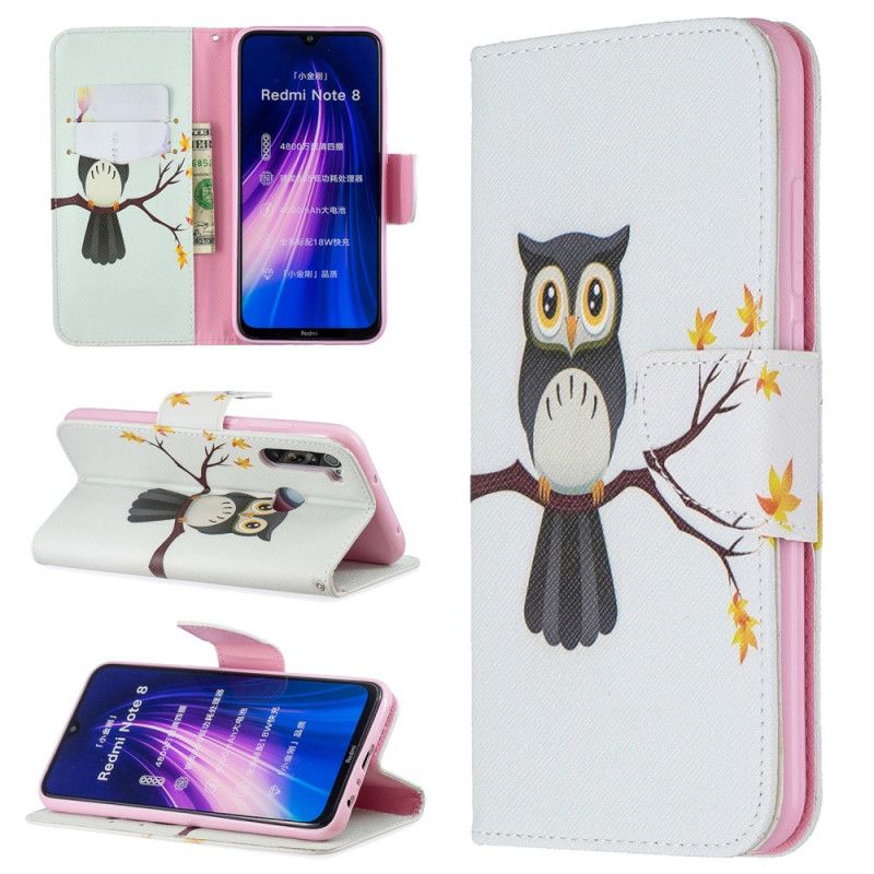 Leren Hoesje voor Xiaomi Redmi Note 8 Uil Op De Tak