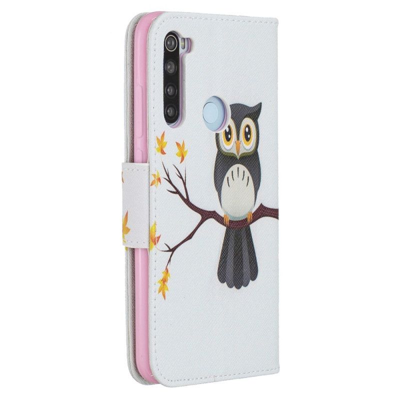 Leren Hoesje voor Xiaomi Redmi Note 8 Uil Op De Tak