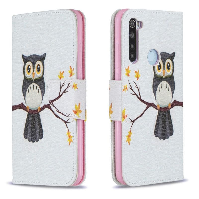 Leren Hoesje voor Xiaomi Redmi Note 8 Uil Op De Tak