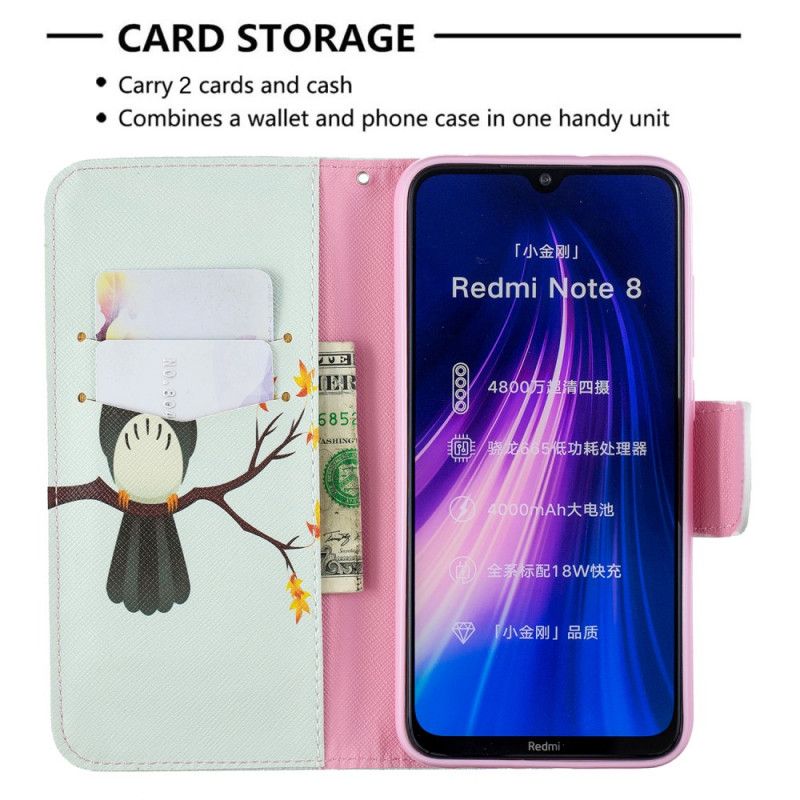 Leren Hoesje voor Xiaomi Redmi Note 8 Uil Op De Tak