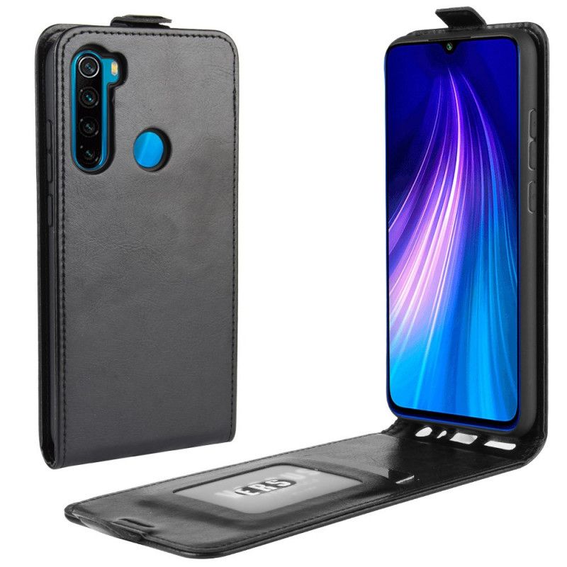 Leren Hoesje voor Xiaomi Redmi Note 8 Wit Zwart Vouwledereffect