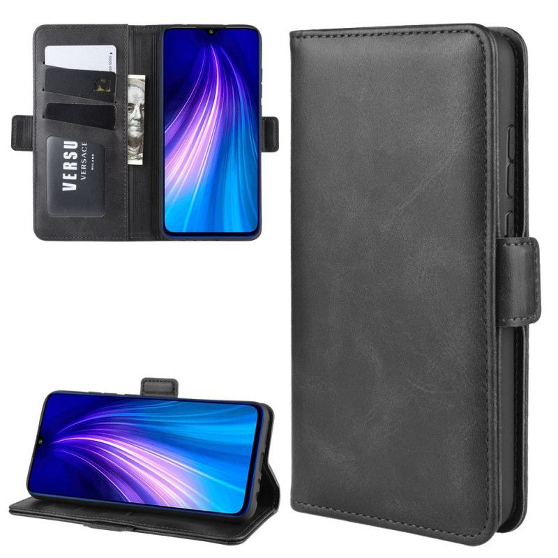 Leren Hoesje voor Xiaomi Redmi Note 8 Zwart Dubbele Klep