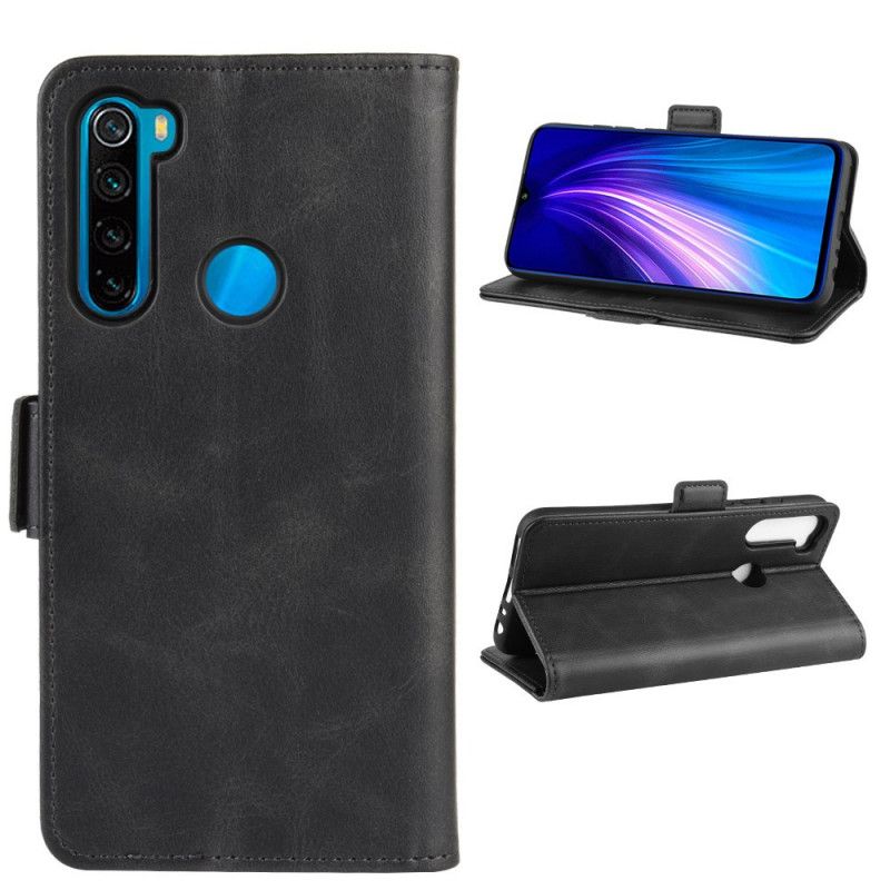 Leren Hoesje voor Xiaomi Redmi Note 8 Zwart Dubbele Klep
