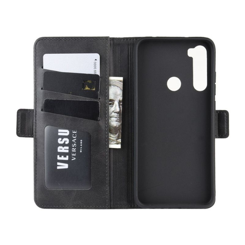 Leren Hoesje voor Xiaomi Redmi Note 8 Zwart Dubbele Klep