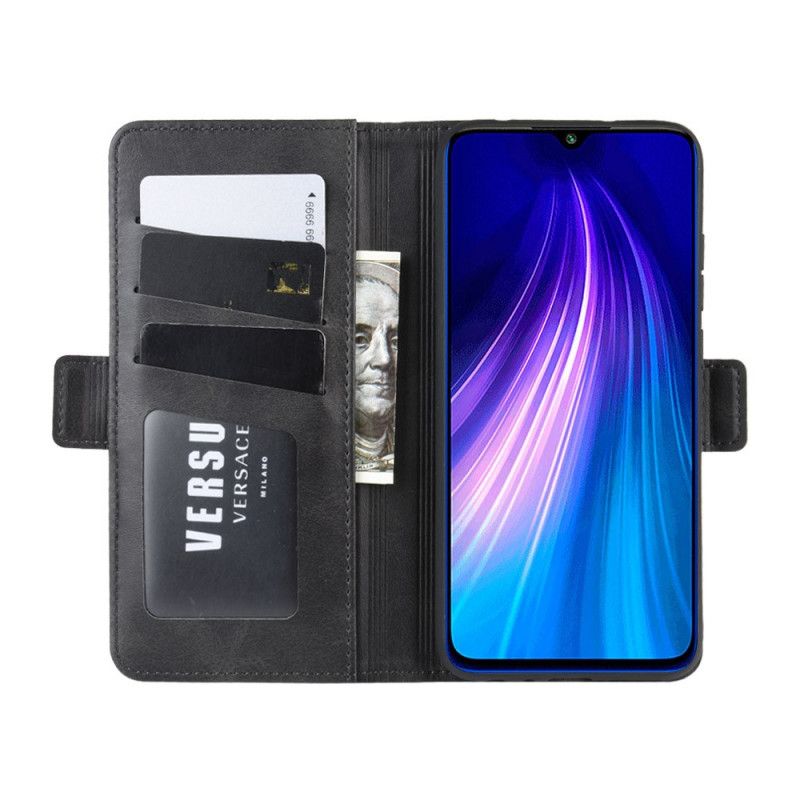 Leren Hoesje voor Xiaomi Redmi Note 8 Zwart Dubbele Klep