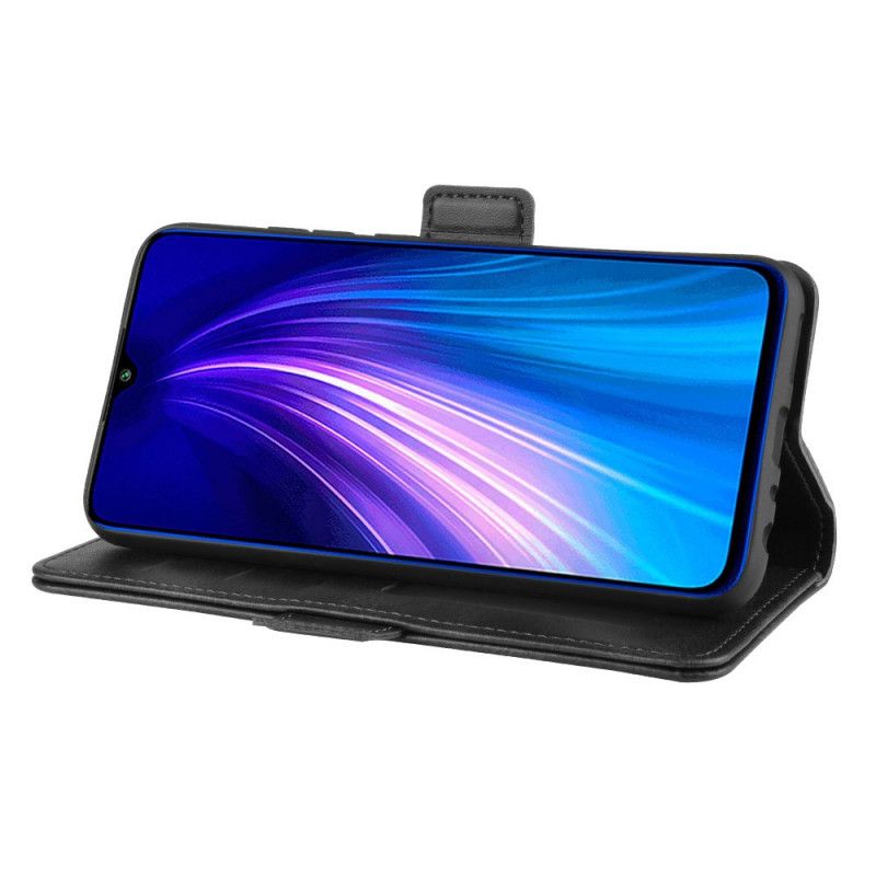 Leren Hoesje voor Xiaomi Redmi Note 8 Zwart Dubbele Klep