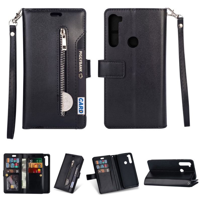 Leren Hoesje voor Xiaomi Redmi Note 8 Zwart Portemonnee Met Riem