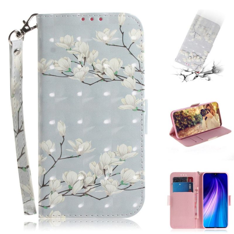 Leren Hoesje Xiaomi Redmi Note 8 Bloeiende Boom Met String