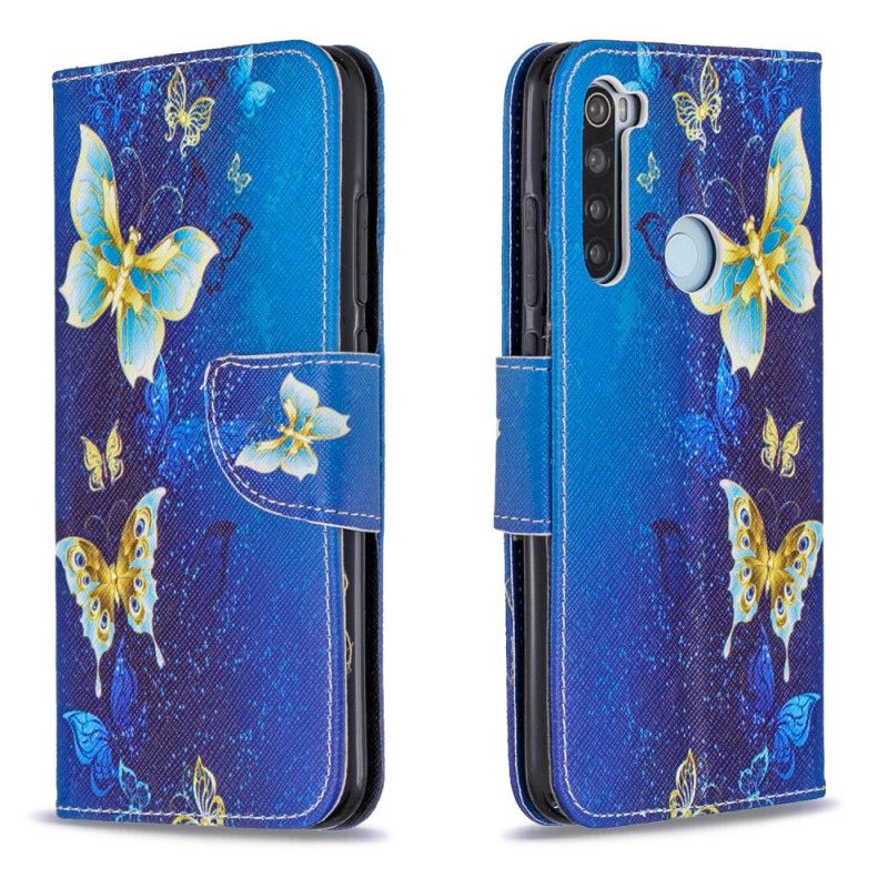 Leren Hoesje Xiaomi Redmi Note 8 Goud Magenta Ongelooflijke Vlinders