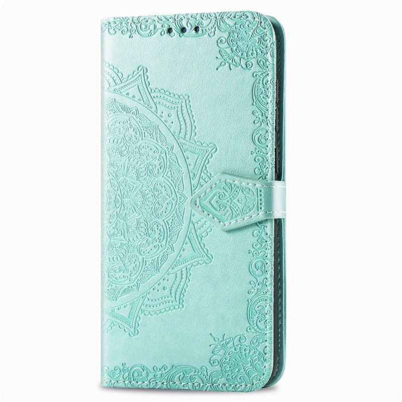 Leren Hoesje Xiaomi Redmi Note 8 Grijs Zwart Telefoonhoesje Mandala Van Middelbare Leeftijd