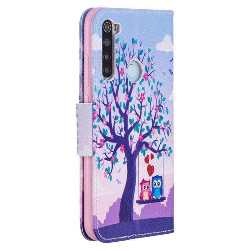 Leren Hoesje Xiaomi Redmi Note 8 Uilen Op De Schommel