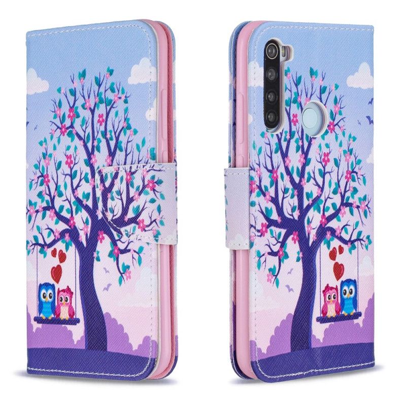 Leren Hoesje Xiaomi Redmi Note 8 Uilen Op De Schommel