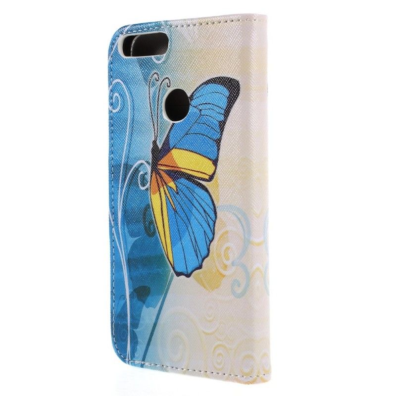 Cover Folio-hoesje Huawei P Smart Paars Lichtblauw Telefoonhoesje Vlinders