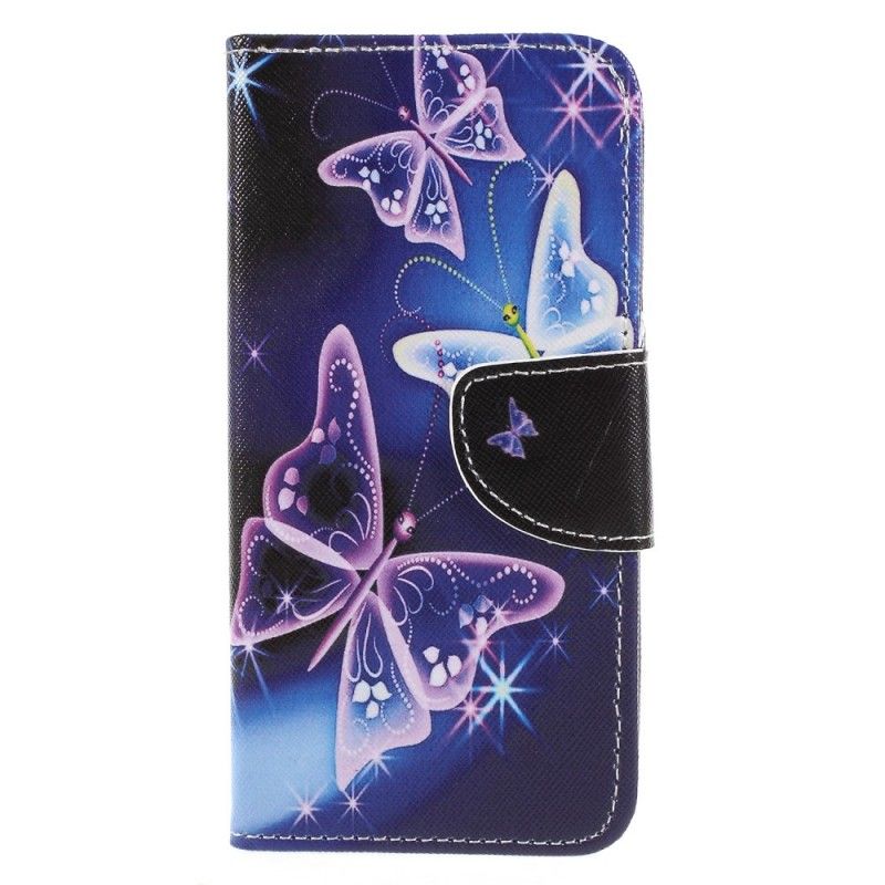 Cover Folio-hoesje Huawei P Smart Paars Lichtblauw Telefoonhoesje Vlinders