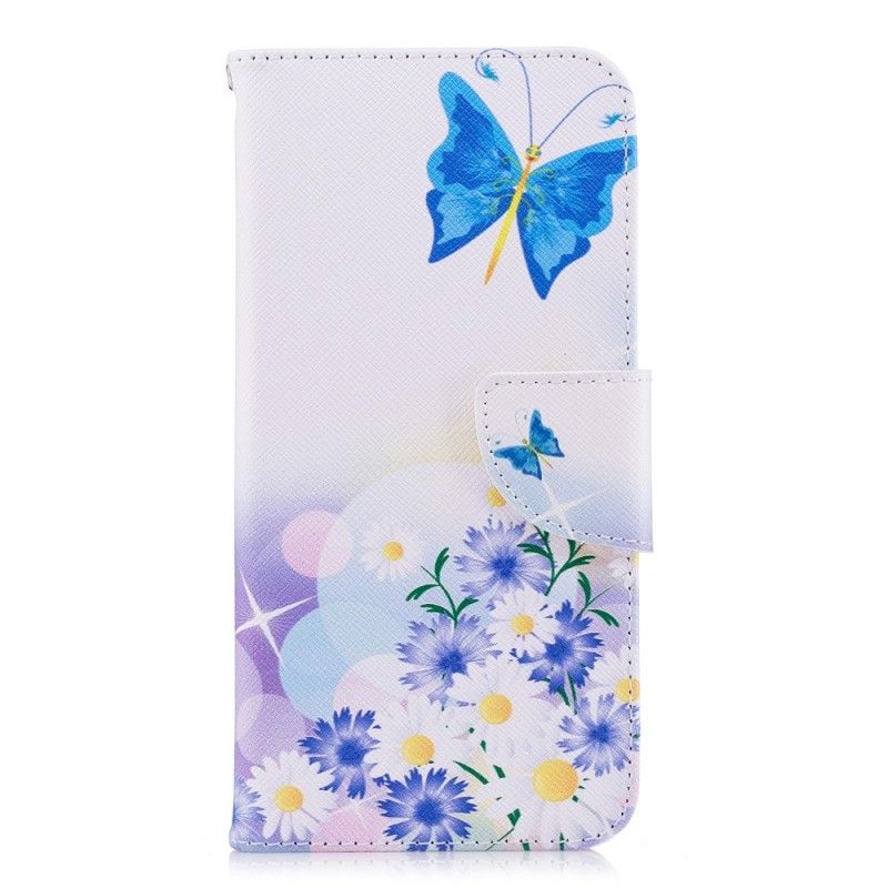 Flip Case Leren Huawei P Smart Geschilderde Vlinders En Bloemen