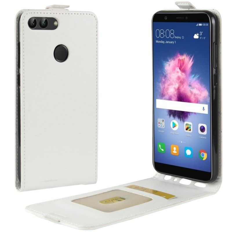 Flip Case Leren Huawei P Smart Wit Zwart Opvouwbaar